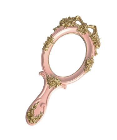 NETNETMALL Vintage Mirror With Handheld  Makeup Mirror  Vanity Mirror  Crafted Rose  Solid Resin  Hand Spray Gold  Unique Spray  Princess Beauty  Lolita  Classic Rose  Hand Held  Victoria (Pink)