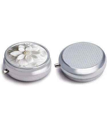 Buy Round Pill Box with White Flower Print - 3 Compartment Decorative Metal Pill Organizer - Portable Pocket Pill Case - Perfect for Travel - Style-38 - Buy Online on GoSupps.com