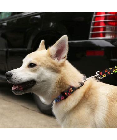 Colorful Paw Print Dog Collar and Leash Set - Waterproof, Wide Range of Sizes - 3/4'' Puppy Paw Design in Black/Tan - Buy Online on GoSupps.com
