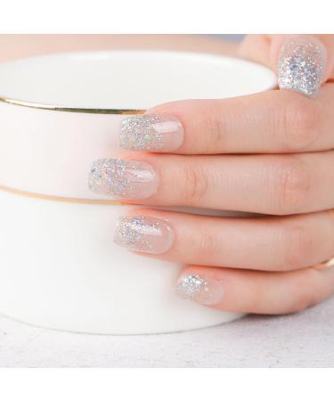 22 pcs Silver Glitter Semi Cured Gel Nail Strips Glitter Nail Gel Polish Wraps Self-Adhesive Nail Full Wraps Nail Strips Nail Tips Nail Wraps Sticker Decals - Buy Online on GoSupps.com