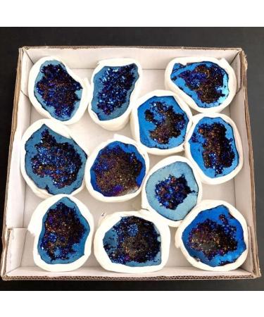 Natural Quartz feng Shui Blue Aura Agate geode Cluster Crystals Stones for Home Decoration - (Color: 1pcs Size: around40-60mm) Chakra Reiki Balancing