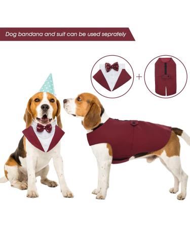 Buy Kuoser Dog Smoking Suit & Bandana Set - Stylish Pet Formal Clothing for Weddings Halloween & Birthdays - S-XXL (Back Length: 29 cm) - Dark Red - Buy Online on GoSupps.com