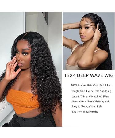 Xudoufu 26 Inch Deep Wave Human Hair Front Wig for Black Women | Pre Plucked 13x4 HD Transparent Lace | 150 Density Natural Color | Baby Hair Included - Buy Online on GoSupps.com