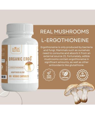 Organic L-Ergothioneine Plus Mushroom Blend Supplement - Longevity & Immune Support - 60 Veggie Caps - Buy Online on GoSupps.com