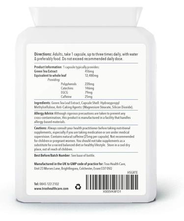 Green Tea Extract Supplement - 480mg (12:1) - 90 Capsules | Rich in Polyphenols, Catechins, and EGCG | UK Manufactured to GMP Standards - Buy Online on GoSupps.com