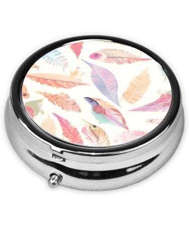 Coloured Feathers Round Pill Box 3 Compartment Portable Organizer for Travel & Purses - Buy Online on GoSupps.com