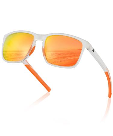 Extremus Fitz Roy Polarized Sunglasses, Sun Glasses for Driving Fishing Outdoors, Men and Women Frame: Matt Clear / Lens: Mirrored Orange