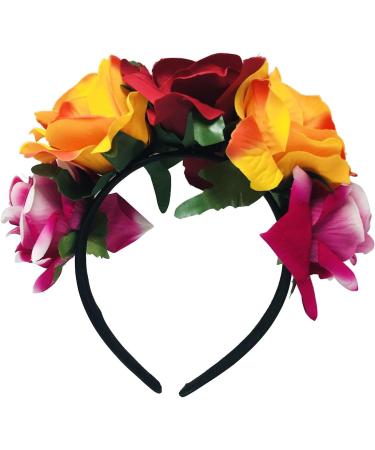 Mexican Flower Crown Headband Halloween Hairband Rose Flower Crown Headpiece Floral Hair Accessories for Cosplay Carnival Party Beach Vacaton - Buy Online on GoSupps.com
