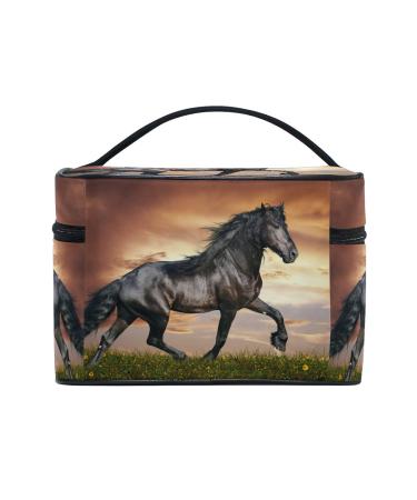 Daisy Black Horse Cosmetic Organizer Bag - Stylish Zipper Makeup & Wash Bag for Women & Girls - International Shipping Available - Buy Online on GoSupps.com
