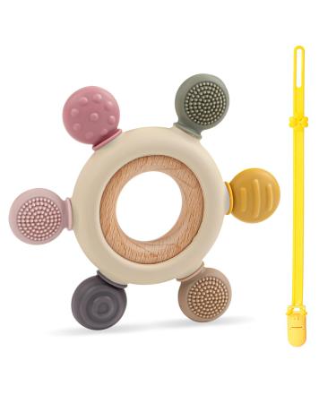 Bite ring baby dental aid baby bite ring made of silicone bite ring baby bite ring baby cooling bpa-free baby dental aid teething only accessories for 3+ months baby (with baby pacifier chain silicone) round - Buy Online on GoSupps.com