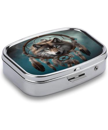 Shop 3D Wolf Dream Catcher Pill Box - 2 Compartment Portable Medicine Organizer - Decorative Metal Pill Case for Pocket or Purse - Buy Online on GoSupps.com