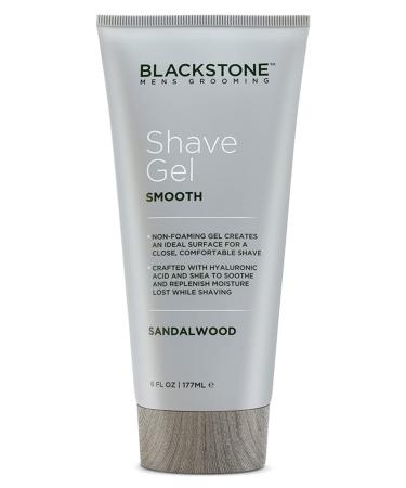 Blackstone Men's Grooming Smooth Shave Gel - Non Foaming for a Smooth Comfortable Shave - Hyaluronic Acid Shea Peppermint & Tea Tree - Cool Soothe & Replenish Moisture - Sandalwood Scent (6 oz)