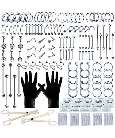 Tustrion 153Pcs Piercing Kits for all Piercings Professional with Piercing Jewelry and Tools for Nose Septum Belly Button Lip Ear Tongue Cartilage Eyebrow and More with 12G  14G  16G and 20G Piercing Needles