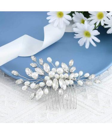 Edary Bridal Silver Wedding Hair Combs - Rhinestone & Pearl Hair Accessories for Women & Girls - Buy Online on GoSupps.com