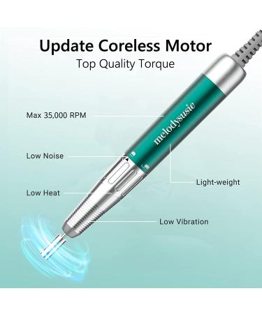 MelodySusie 35000RPM Rechargeable Nail Drill | Cordless Portable Electric File for Acrylic Gel Nails | Manicure Pedicure Tool with Low Noise & Heat | Sparkle Plus (Green) - Buy Online on GoSupps.com