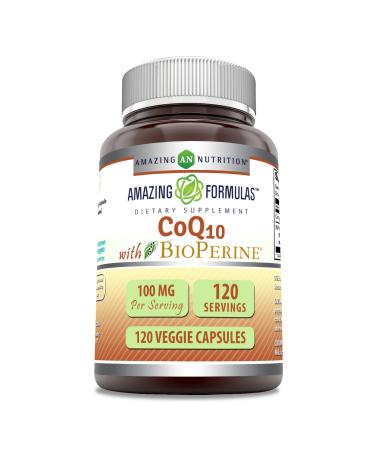 Amazing Formulas CoQ10 with BioPerine 100 Mg | Vegetarian Capsules Supplement | Non-GMO | Gluten-Free | Made in USA (1 Pack | 120 Count) Unflavored
