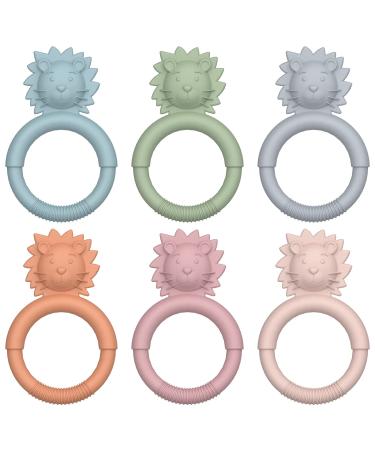 ME.FAN Baby Teething Toys 6 Pack Silicone Baby Teether Toy for Infants 3+ Years Silicone Baby Mitten Teether for Soothing Teething Pain Relief Baby Chew Toys Lion 6Pack-Multicolor-Lion