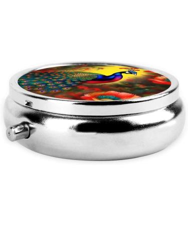 Peacock Flowers Round Pill Box 3 Compartments Portable Travel Organizer for Purse & Pocket - Buy Online on GoSupps.com