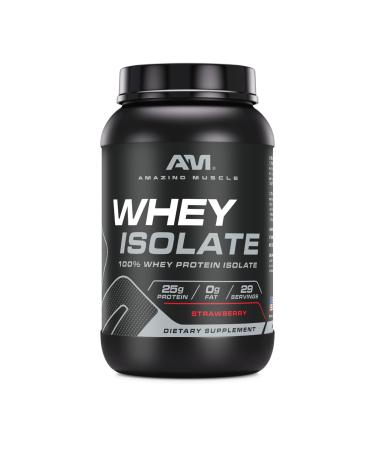 Amazing Muscle Whey Protein Isolate Powder | 25 Grams Protein Per Serving | 100% Whey Isolate | Zero Fat | Made in USA (2 Lb Strawberry)