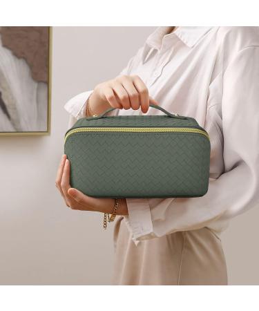 Aucuu Large Capacity Travel Cosmetic Bag - Mint Green Checkered PU Leather Makeup Organizer - Buy Online on GoSupps.com