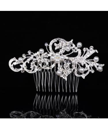 BSLVWG Bridal Wedding Hair Clip Comb Bridal Flower Side Hair Clips Pearl Bridal Headpiece Wedding Accessories for Women and Girls (03)