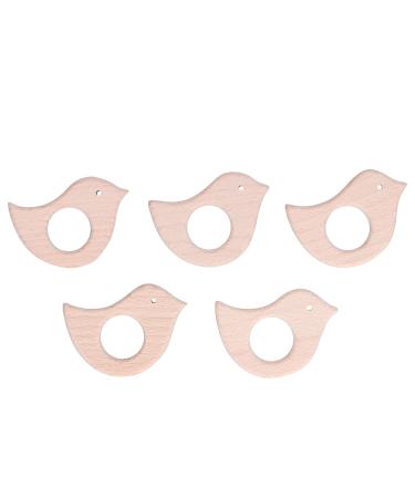 5Pcs Bird Shape Baby Teething Toys Nature Wooden Baby Teething Pain Relief Toys Beech Wooden Teething Toys Baby Teether Pain Relief DIY Pendent Handiwork Accessory