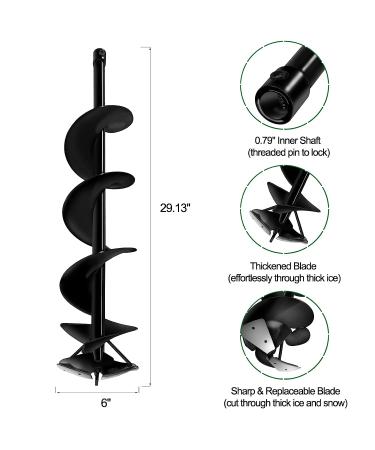 LONGRUN Ice Auger 6x29 - Power Auger Drill Bit for Ice Fishing & Burrowing - Buy Online on GoSupps.com