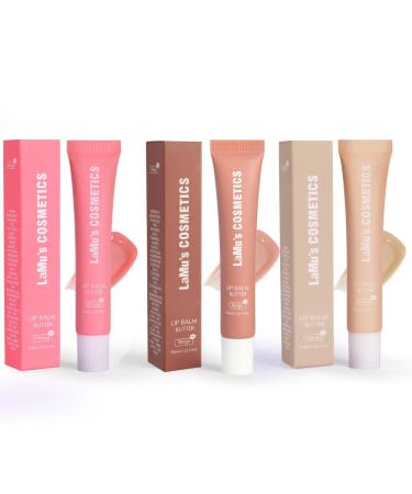 3 PACK Lip Butter Balm Lip Care for Summer Conditioning Ultra-Nourishing Lip Care Instant Moisture Shine and Hydration for Day and Night 0.5oz (Pink Sugar+Beige+Vanilla)
