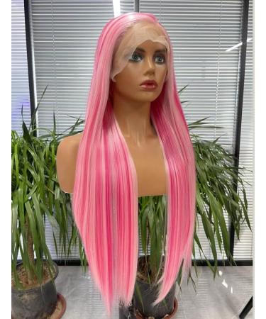 Vebonny 26 Inch Light Pink Lace Front Wig - Synthetic Mixed Baby Hair for Fashion & Cosplay - Buy Online on GoSupps.com