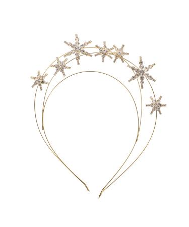 1pc Star Headband Crown Rhinestone Hair Jewelry Double Headband Bridal Rhinestone Headbands Bling Rhinestone Star Christmas Star Tiara Hairband Decor Gem Miss Delicate Rhinestones Golden