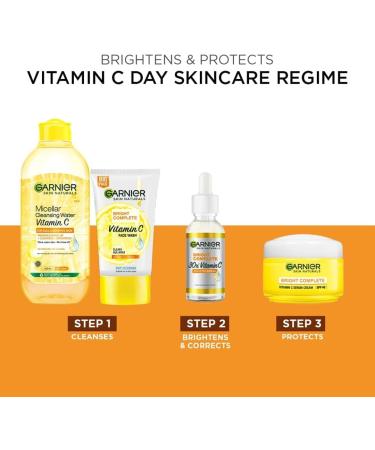 G.arnier_Skin_Naturals Bright Complete 30X Vitamin C Booster Face Serum Increases Skin's Glow Instantly and Reduces Spots Overtime with 2% Niacinamide + 0.5% Salicylic Acid for Men & Women 50 ml - Buy Online on GoSupps.com