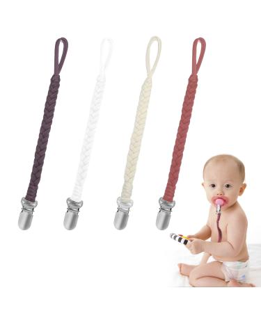 4Pack Pacifier Clip Holder for Boy and Girl Unisex Design 100% Handmade Braided Fits All Pacifiers