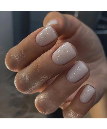 Justotry 24 pieces milky angular nails to stick briefly with bling pattern white press on nails artificial nails fake nails for nails art glitter square French fingernails for women Milky & Solid3 - Buy Online on GoSupps.com