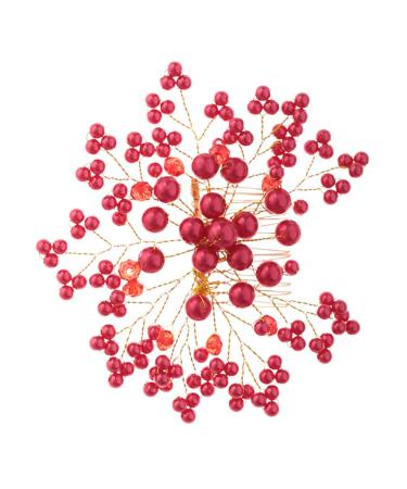 DOITOOL 1pc Wedding Headpiece for Bride Goody Hair Clips for Women Floral Hair Clip Flower Hair Clips for Women Headwear for Women Womens Hair Clips Pearl Hair Pin Tiara Comb Red Korean