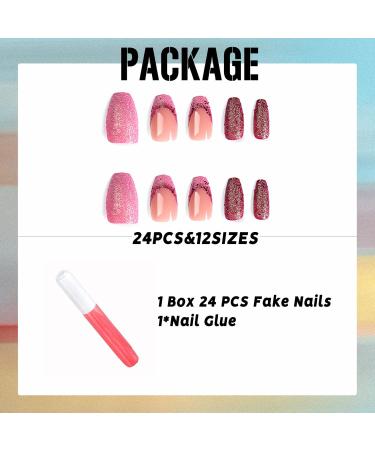 Buy IMSOHOT Medium Press on Nails - French Coffin Style Purple Glitter Full Cover Ballerina Acrylic Nails (24pcs) | Glossy & Easy to Apply for Women - International Shipping Available - Buy Online on GoSupps.com