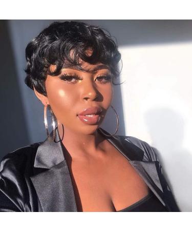 VRZ Human Hair Short Pixie Wig with Bangs - Black Layered Wavy Pixie Cut for Women - Buy Online on GoSupps.com