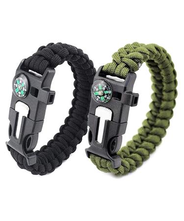 Shao Hua survival bracelet |Multifunctional survival bracelet |Beak compass lifeguard pipe 5 in 1 Sportcamping Outdoor activities (2 pieces black + green)
