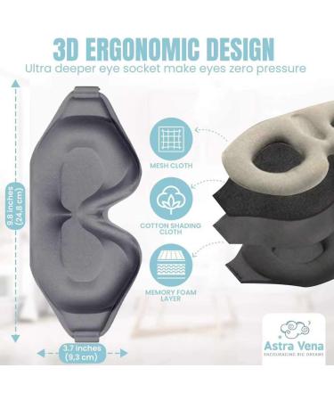Astra Vena Memory Foam 3D Contoured Sleep Mask - Grey, Blockout Light, Soft Weighted Eye Cover for Men and Women - Buy Online on GoSupps.com