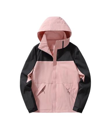 oelaio Waterproof Winter Coat Women's Long Raincoat with Hood Outdoor Lightweight Windbreaker Rain Jacket Waterproof Pink Small