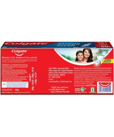 Colgate Strong Teeth Anticavity Toothpaste with Amino Shakti - 500gm (200gm - Pack of 2 with 100gm Free) - Buy Online on GoSupps.com