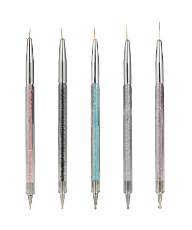 DUXMUZZ Double Ended Nail Art Liner Brushes 5PCS Nail Dotting Painting Drawing Pens Nail Art Brush Pen for Nail Art