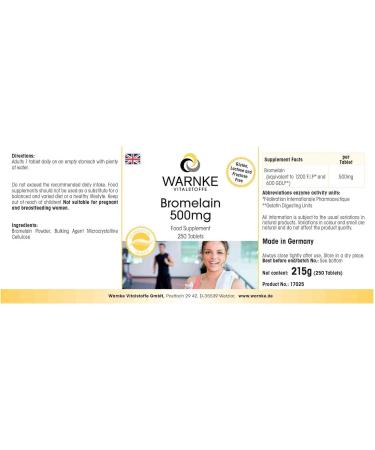 Bromelain 500mg - Natural Vegan Pineapple Enzyme - High Dose 250 Tablets | Warnke Vital Substances - German Pharmacy Quality - Buy Online on GoSupps.com