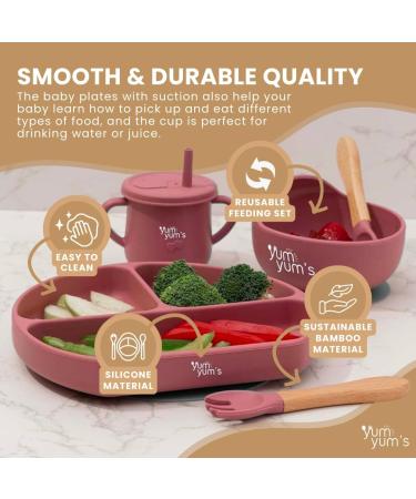 Yum Yum's Baby Weaning Set - Silicone Feeding Set of 10 with Suction Bowl, Spoon, Fork & Cup | Suction Plate & Baby Plate - Baby Gifts & Presents - Pink - Buy Online on GoSupps.com