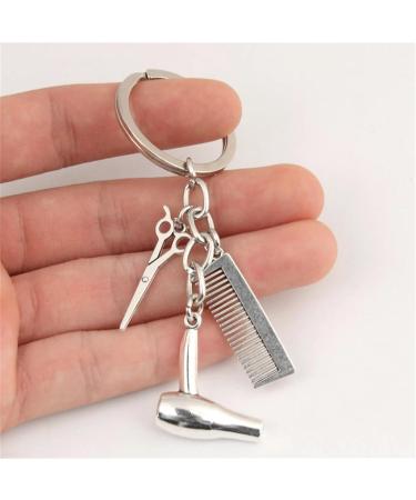 Hair Dryer Keychain Cute Hairdresser Comb Scissors Hair Dryer Keychain | Hairdresser Hair Stylist Jewelry Fashionable Pendant For Salon Graduation Jewelry Silver - Buy Online on GoSupps.com