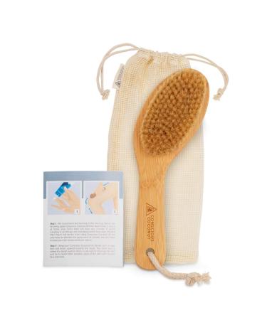 Dry Brush - Sustainable Bamboo Body Scrub Brush with Travel Bag and How-to Dry Brush Guide for Skin Care  Great Gift for Self Care  Exfoliating  Cellulite  Dry Skin - Conscious Coconut
