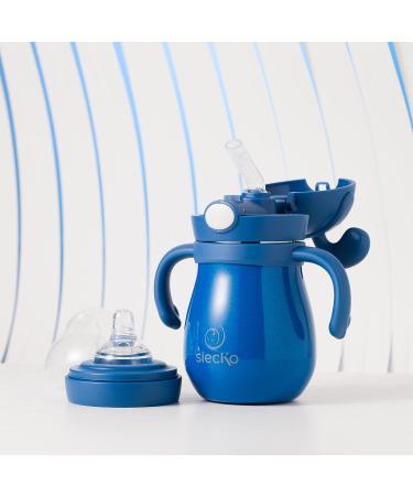 SIECKO Stainless Steel Baby Water Bottle - 9oz Blue | Double Walled Insulated Sippy Cup for Toddlers with Pacifier and Straw Lids - Buy Online on GoSupps.com