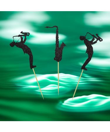 Morndew 24 PCS Black Glitter Saxophone and Player Cupcake Toppers for Kids Music Themed Party Children Birthday Party Baby Shower Wedding Party Decorations - Buy Online on GoSupps.com