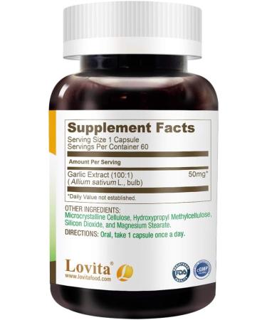 Lovita Odorless Garlic 5000mg | Maximum Strength Immune & Cardio Support | 60 Vegetarian Capsules - Buy Online on GoSupps.com
