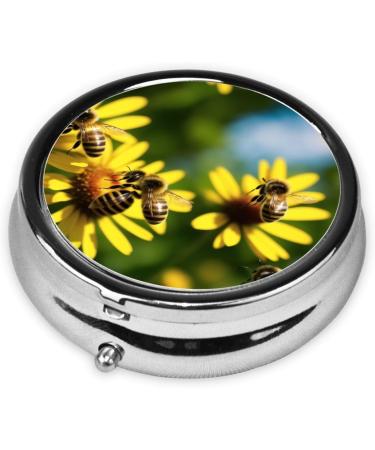 Bees and Flower Mini Round Pill Box | 3 Compartment Travel Organizer | Portable Pill Case for Home & Office Use - Buy Online on GoSupps.com