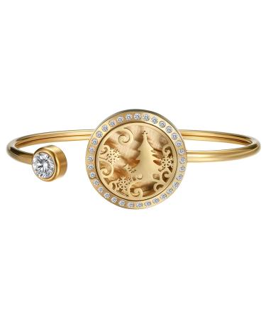 Flongo aroma diffuse bracelet lady chain women's bracelet aroma lacquered diffuse aromatherapy fragrance locket essential oil diffuser Christmas tree life tree flowers gold Christmas tree